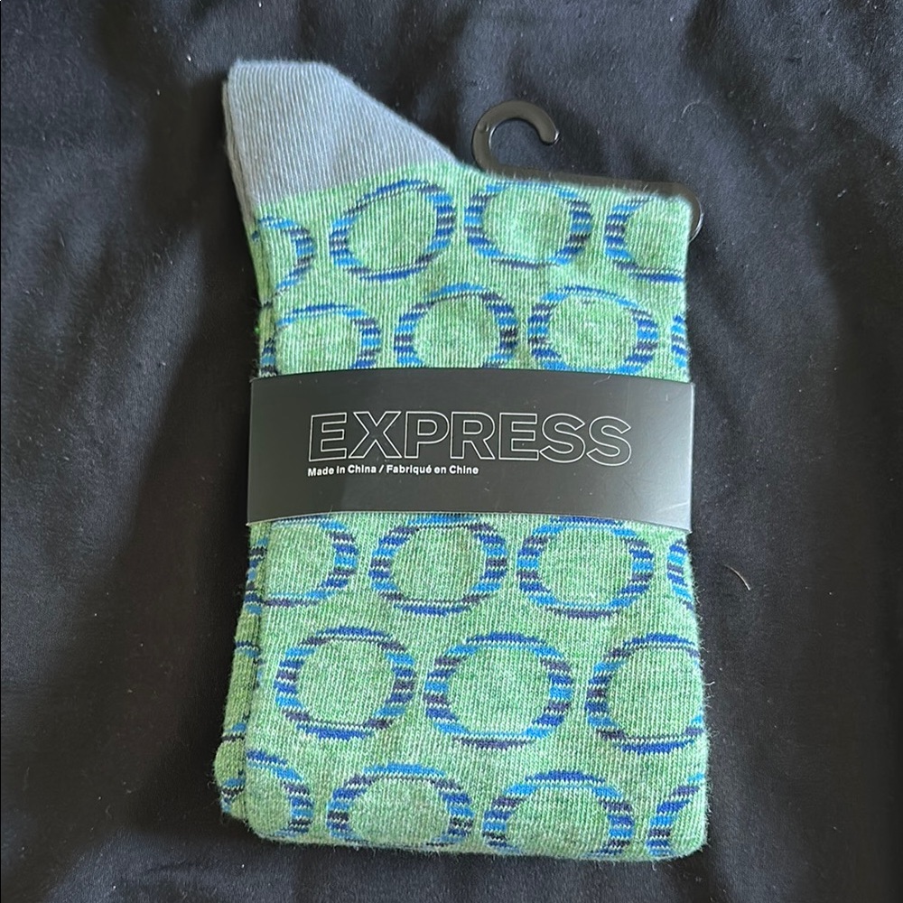 Express Casual Socks Green and Blue Geometric Design